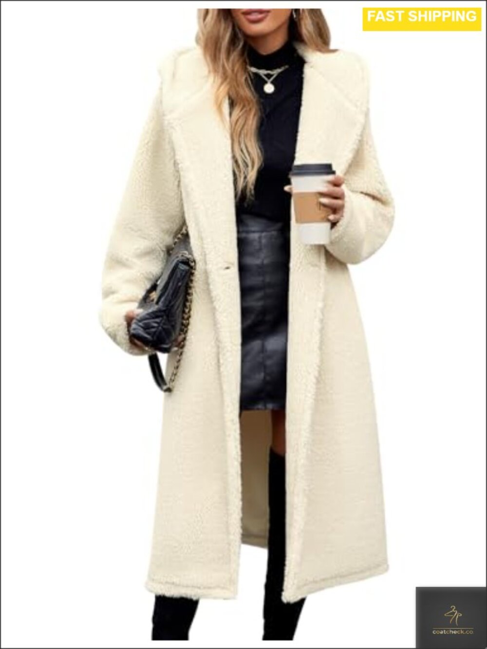 Fuzzy Fleece Hooded Coat Winter Oversize Long Cardigan Jacket Warm Faux Fur